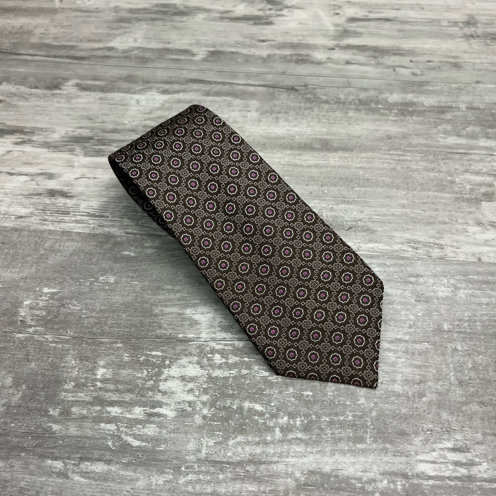 RODA Brown w/ Pink & White Check Skinny Tie